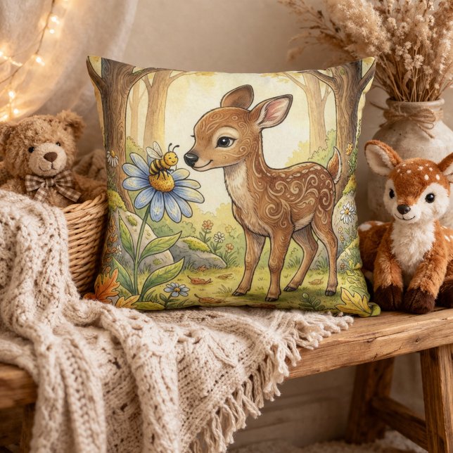 Adorable Baby Deer Fawn Forest Animals  Throw Pillow (Creator Uploaded)