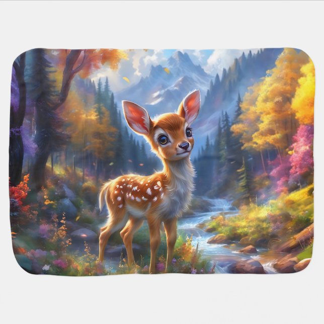 Adorable Baby Deer in an Enchanted Forest Blanket (Horizontal)