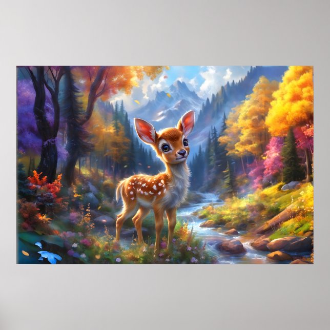 Adorable Baby Deer in an Enchanted Forest Poster (Front)