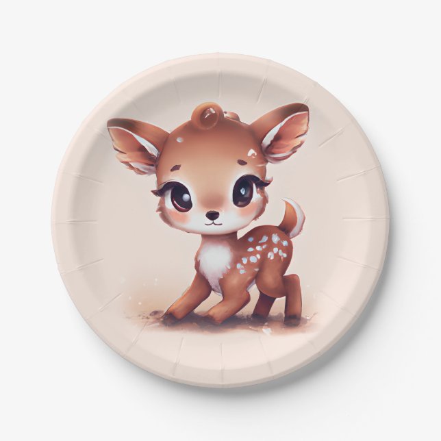 Adorable Baby Deer Paper Plates (Front)