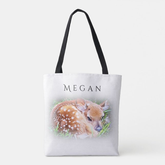 Adorable Baby Deer Personalized Custom Name Tote Bag (Back)