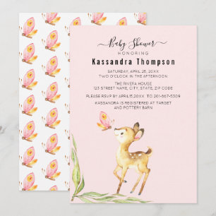Adorable Baby Deer With Butterfly Baby Shower Invitation