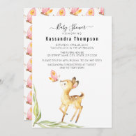 Adorable Baby Deer With Butterfly Baby Shower Invitation