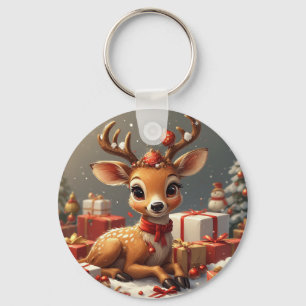 Adorable Baby Deer With Festive Antlers Keychain