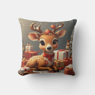 Adorable Baby Deer With Festive Antlers Throw Pillow