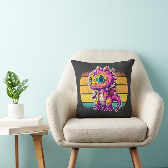 Adorable Baby Dinosaur | Jurassic Joy Throw Pillow (Chair)