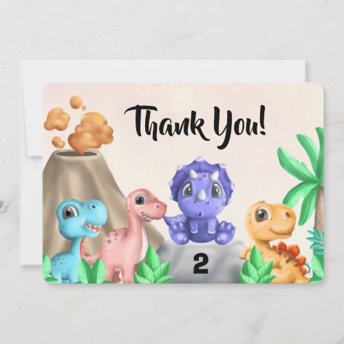 Adorable Baby Dinosaurs Birthday Thank You Card