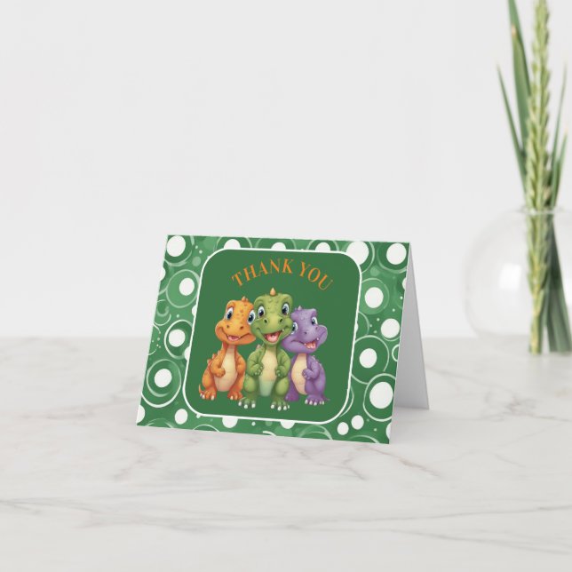Adorable Baby Dinosaur's Party Thank You Card (Front)