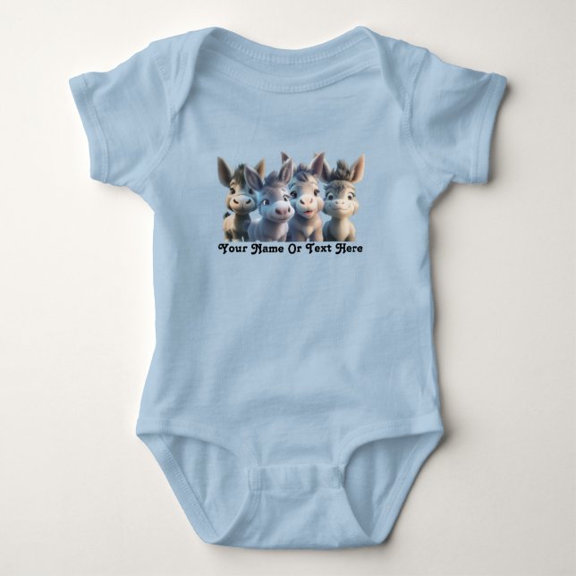 Adorable Baby Donkey Farm Animals Personalized  Baby Bodysuit (Front)