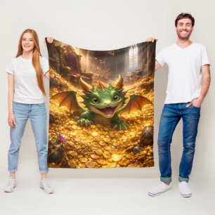 Adorable baby dragon and golden treasure ultra HD Fleece Blanket
