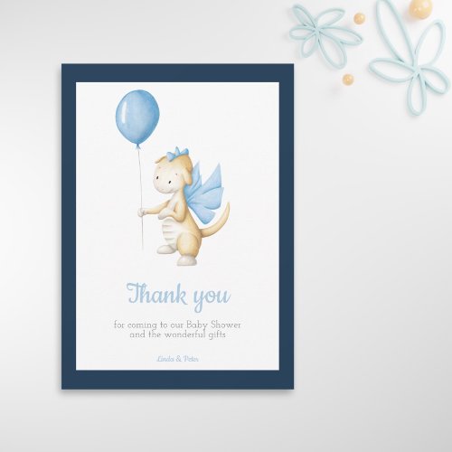 Adorable baby dragon baby shower thank you card