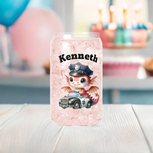 Adorable baby dragon in a police car on patrol can glass