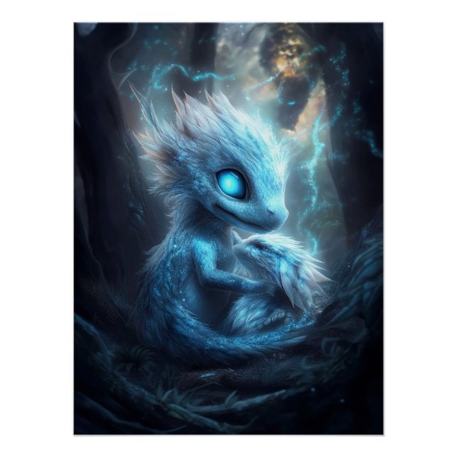 Adorable Baby Dragon in an Enchanted Forest Poster (Front)