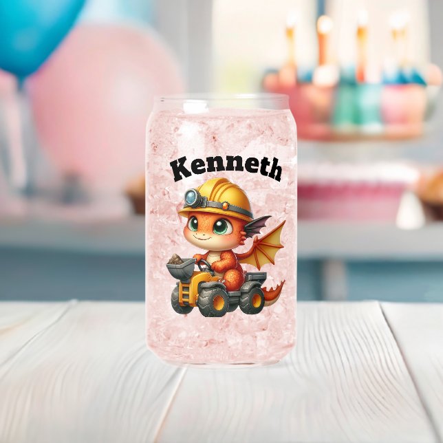 Adorable baby dragon mining gems in a tiny vehicle can glass (Insitu (Baby Shower))