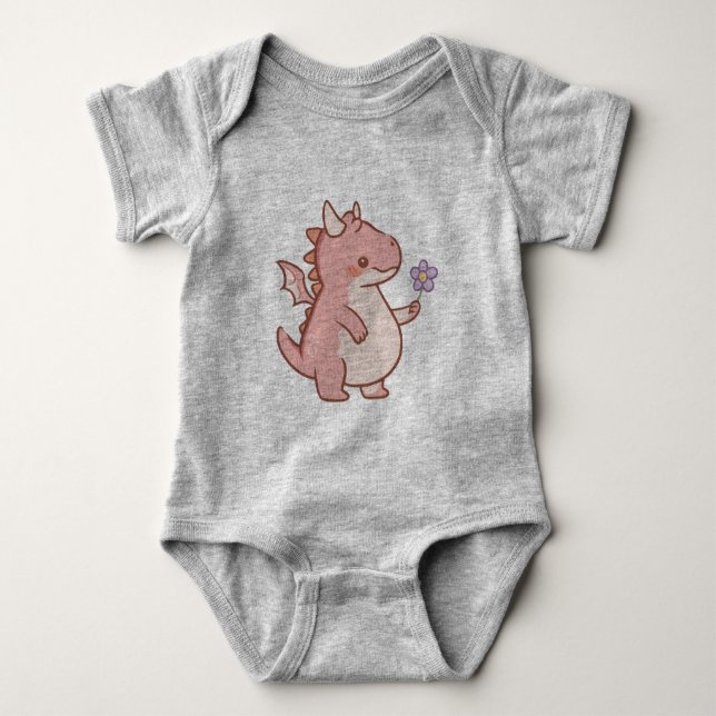 Adorable Baby Dragon With a Purple Flower Bodysuit (Front)