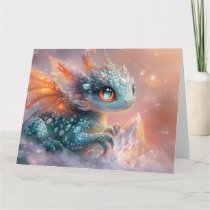 Adorable Baby Dragon with Crystal Gem: Fantasy Art Card