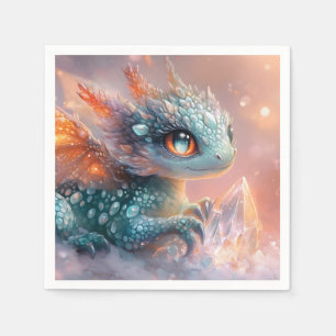 Adorable Baby Dragon with Crystal Gem: Fantasy Art Napkins