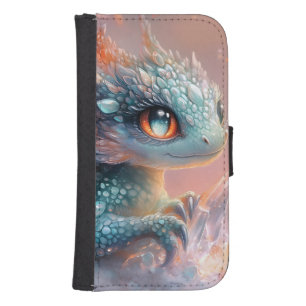 Adorable Baby Dragon with Crystal Gem: Fantasy Art Galaxy S4 Wallet Case