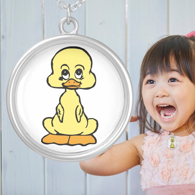 Adorable Baby Duck Cartoon Cute Farm Animal Silver Plated Necklace (Adorable Baby Duck Cartoon Cute Farm Animal Silver Plated Necklace)