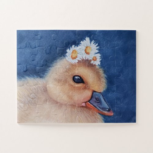 Adorable Baby Duck with White Daisies Jigsaw Puzzle