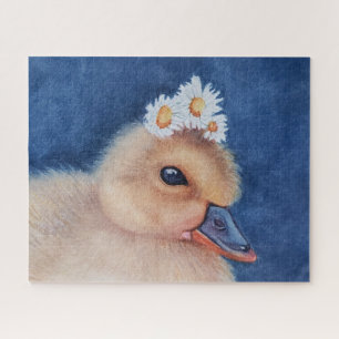 Adorable Baby Duck with White Daisies Jigsaw Puzzle