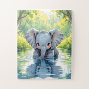 Adorable Baby Elephant and Reflection Jigsaw Puzzle