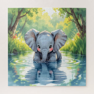 Adorable Baby Elephant and Reflection   Jigsaw Puzzle