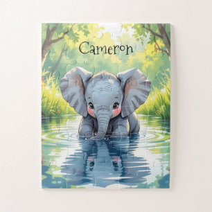 Adorable Baby Elephant and Reflection Personalized Jigsaw Puzzle