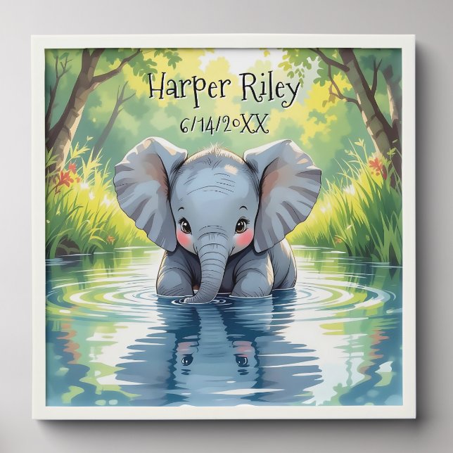 Adorable Baby Elephant and Reflection Personalized Peel And Stick Photo Tile (Front Set)