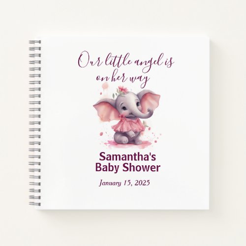 Adorable Baby Elephant Baby Girl Shower Guestbook Notebook