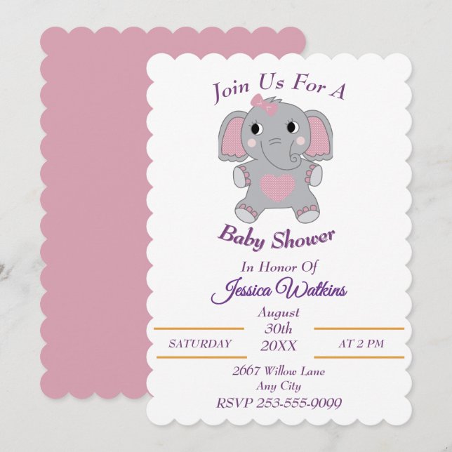 Adorable Baby Elephant Baby Shower Invitation (Front/Back)