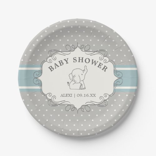 Adorable Baby Elephant  Baby Shower Paper Plates