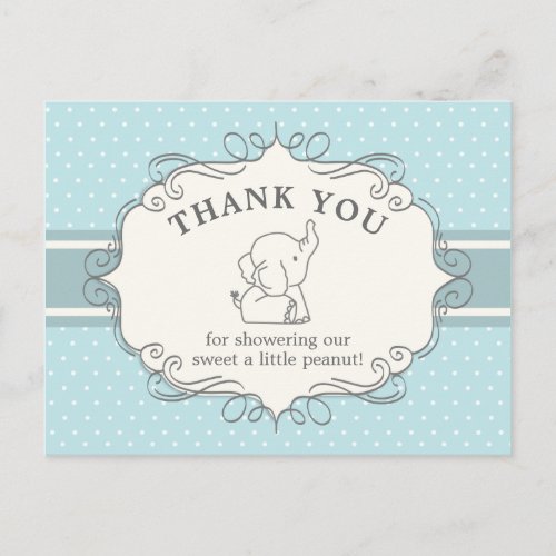Adorable Baby Elephant  Baby Shower Thank You Postcard