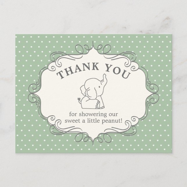 Adorable Baby Elephant | Baby Shower Thank You Postcard (Front)