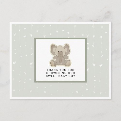 Adorable Baby Elephant Baby Shower Thank You Postcard