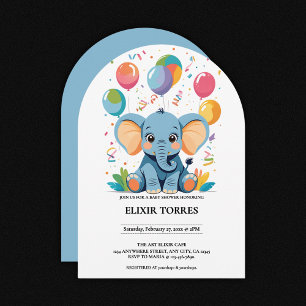 Adorable Baby Elephant Balloons Baby Shower Invitation