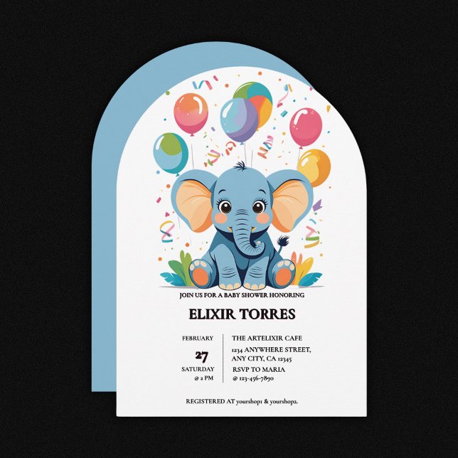 Adorable Baby Elephant Balloons Baby Shower Invitation (Creator Uploaded)