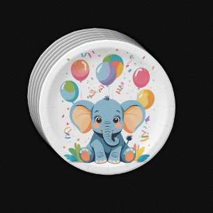Adorable Baby Elephant Balloons Baby Shower Paper Plates