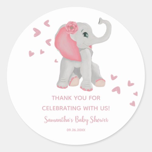 Adorable Baby Elephant Blush Pink Watercolor Favor Classic Round Sticker