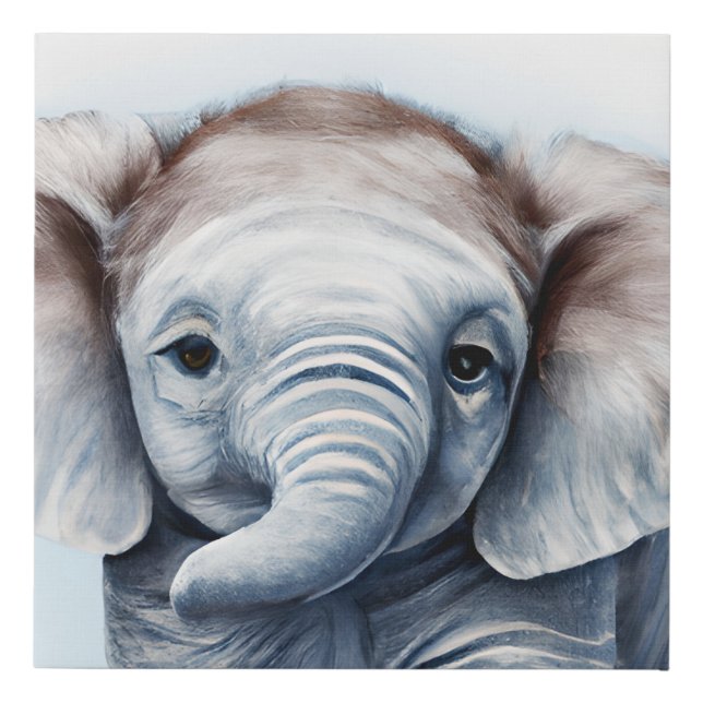 Adorable Baby Elephant Faux Canvas Print (Front)