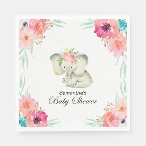 Adorable Baby Elephant Girl Baby Shower Napkins