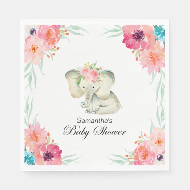 Adorable Baby Elephant Girl Baby Shower Napkins (Front)