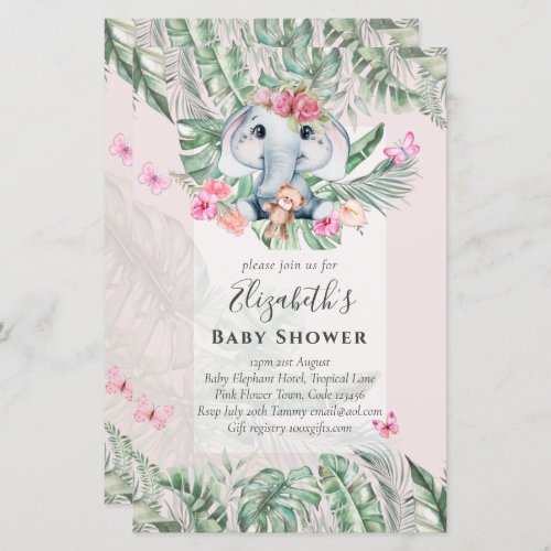 Adorable Baby Elephant Girls Baby Shower Invites