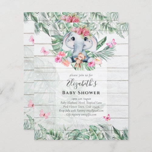 Adorable Baby Elephant Girls Baby Shower Invites