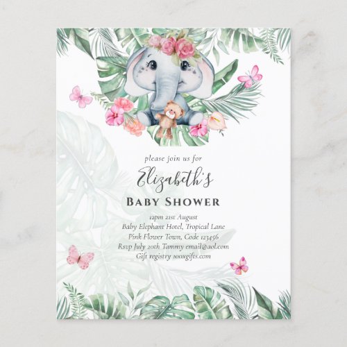Adorable Baby Elephant Girls Baby Shower Invites Flyer