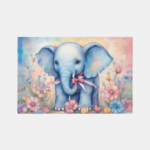 Adorable Baby Elephant In a Pastel Garden Rug