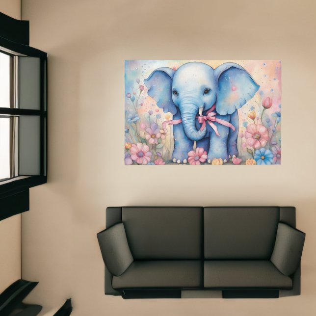 Adorable Baby Elephant In a Pastel Garden Rug (Insitu (Indoor 1))