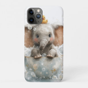 Adorable Baby Elephant in Teacup with Rubber Duck iPhone 11 Pro Case