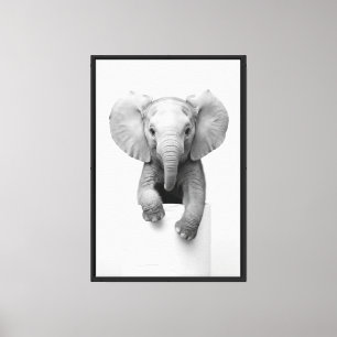 Adorable Baby Elephant Peeking Over Toilet Paper Canvas Print