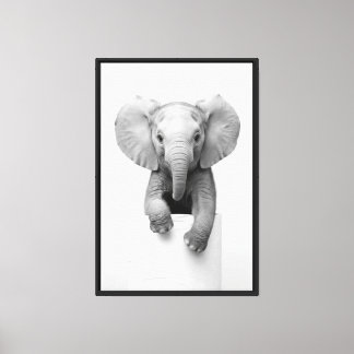 Adorable Baby Elephant Peeking Over Toilet Paper Canvas Print